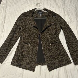 Frank Lyman Design Olive Leopard Faux Zip Blazer